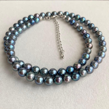 Akoya Pearl Necklace M793 featuring 5.5-6mm pearls with pure rhodium metal fittings, 42cm length plus extender