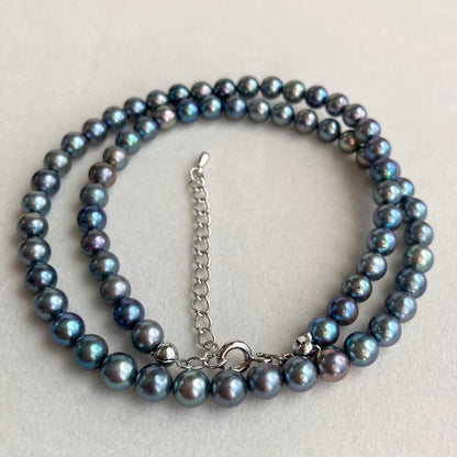 Akoya Pearl Necklace M793 featuring 5.5-6mm pearls with pure rhodium metal fittings, 42cm length plus extender