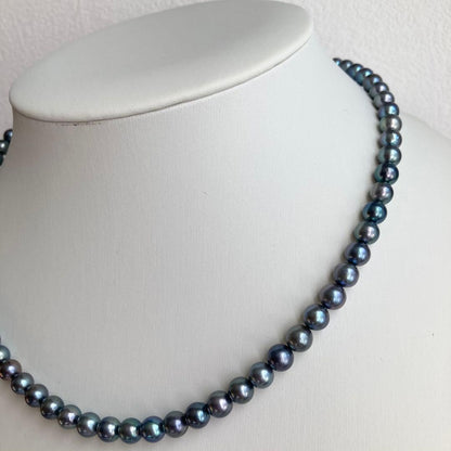 Akoya Pearl Necklace M793 featuring 5.5-6mm pearls with pure rhodium metal fittings, 42cm length plus extender