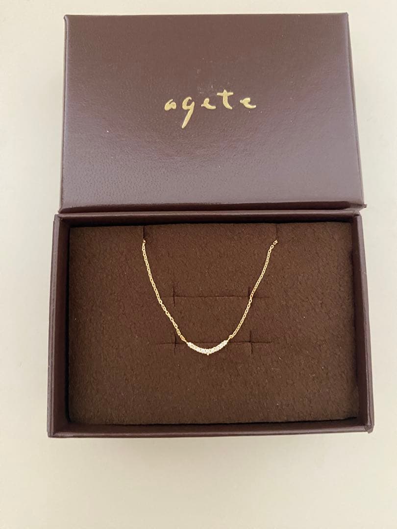 Agete K18 yellow gold diamond necklace with 0.04 carat diamond and 1.3 cm motif on a 40 cm chain