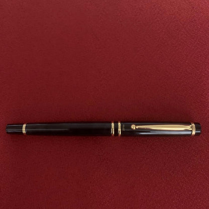Pilot fountain pen with sleek black barrel and silver accents displayed on a white background