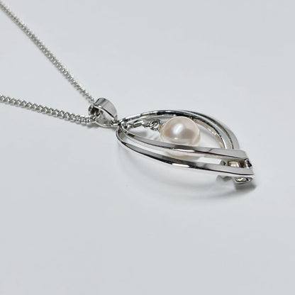Mikimoto Akoya pearl pendant necklace NHK with 6.4mm silver chain and round white pearl