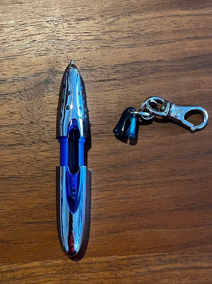 Discontinued CROSS ION blue mini ballpoint pen keychain type with chrome surface and blue body