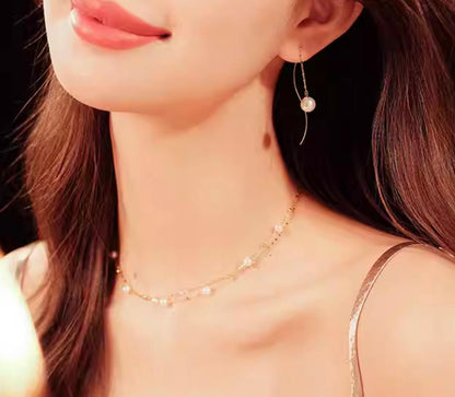 Law K18YG Akoya Pearl Station Necklace with 18K double chain and two layers featuring 5-5.5 mm Akoya pearls