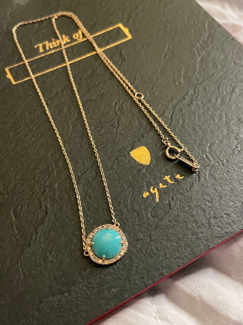 Rare Agete K10 turquoise diamond necklace with 0.13ct diamonds and initial model design weighing 2.0 grams