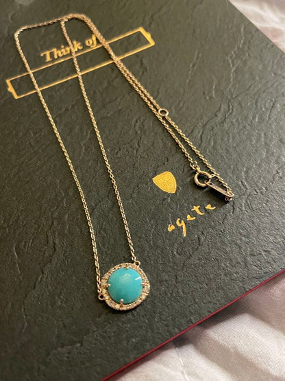 Rare Agete K10 turquoise diamond necklace with 0.13ct diamonds and initial model design weighing 2.0 grams