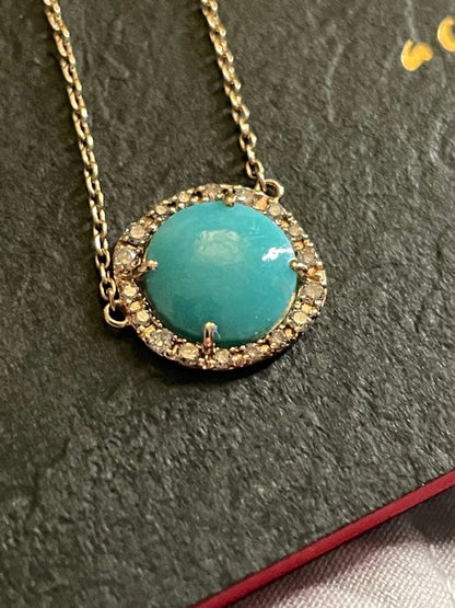 Rare Agete K10 turquoise diamond necklace with 0.13ct diamonds and initial model design weighing 2.0 grams