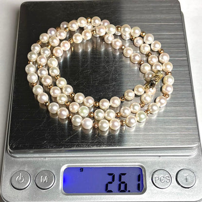 Akoya pearl baby pearl 5.5mm cream white bead long necklace with silver clasp