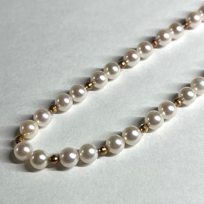 Akoya pearl baby pearl 5.5mm cream white bead long necklace with silver clasp