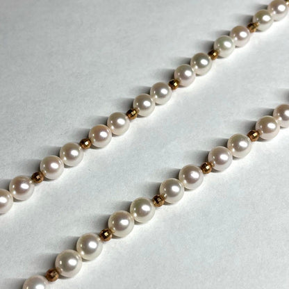 Akoya pearl baby pearl 5.5mm cream white bead long necklace with silver clasp