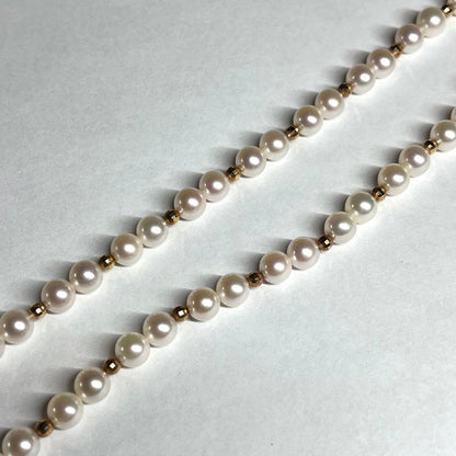 Akoya pearl baby pearl 5.5mm cream white bead long necklace with silver clasp