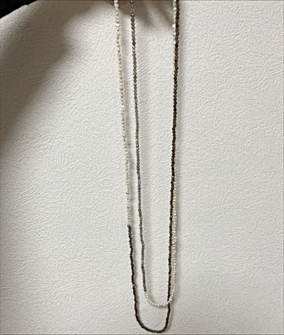 Agete long necklace made with smoky quartz, labradorite, and freshwater pearls, 2 meters in length