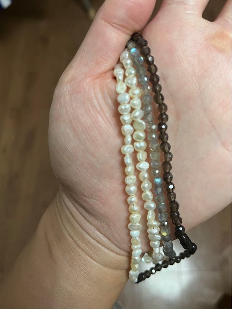 Agete long necklace made with smoky quartz, labradorite, and freshwater pearls, 2 meters in length
