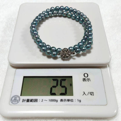Akoya genuine pearl necklace with blue silver beads, pearls sized 6 to 6.5 mm, 43 cm length