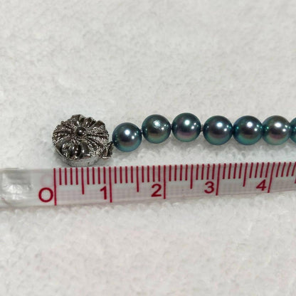 Akoya genuine pearl necklace with blue silver beads, pearls sized 6 to 6.5 mm, 43 cm length