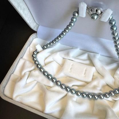 Akoya pearl necklace with blue gray 6.8mm pearls on Silver925 chain