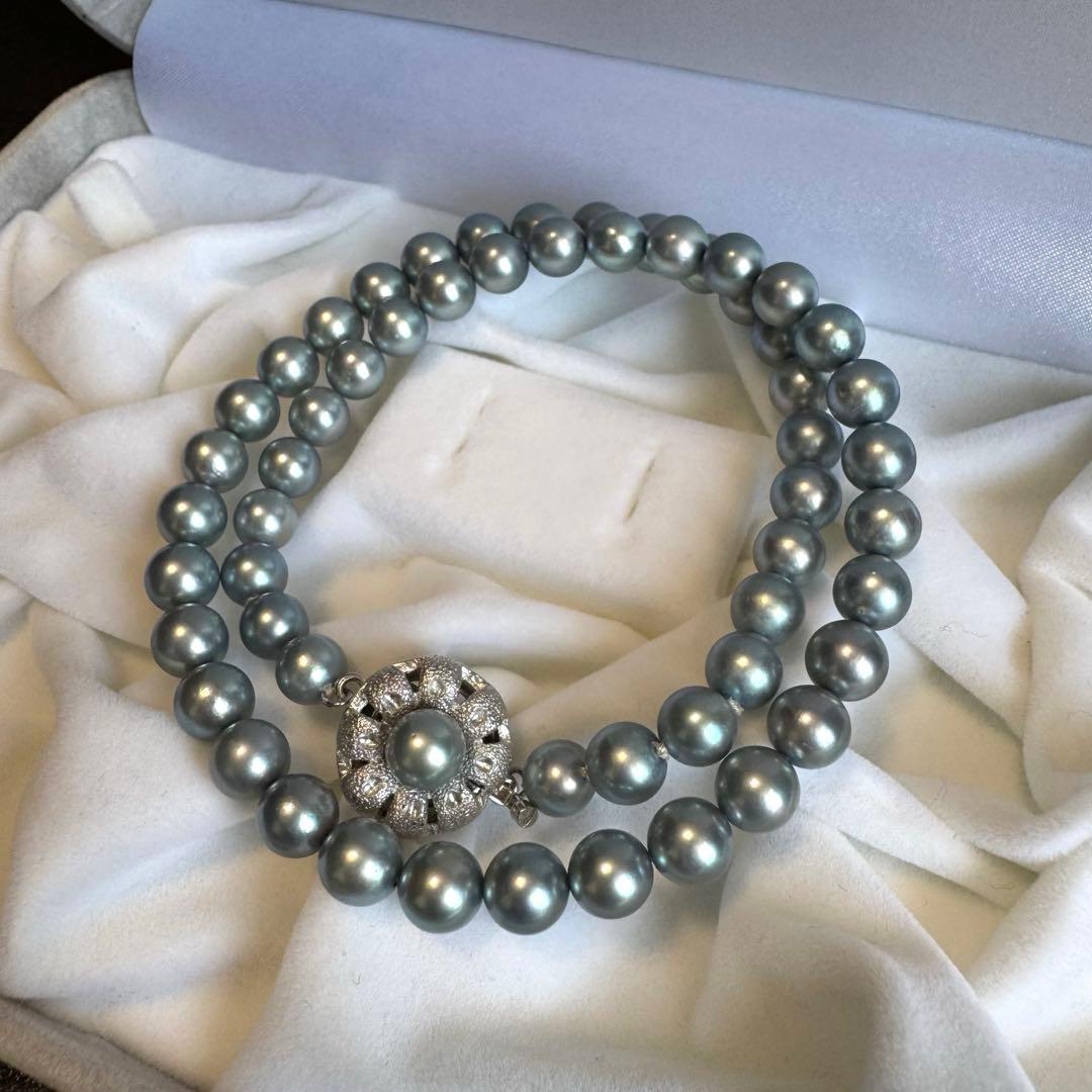 Akoya pearl necklace with blue gray 6.8mm pearls on Silver925 chain