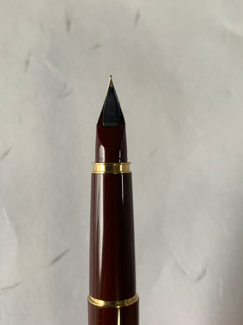 PILOT DELUXE fountain pen in Bordeaux with 14K fine nib shown from side on white background