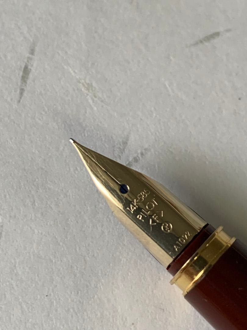 PILOT DELUXE fountain pen in Bordeaux with 14K fine nib shown from side on white background