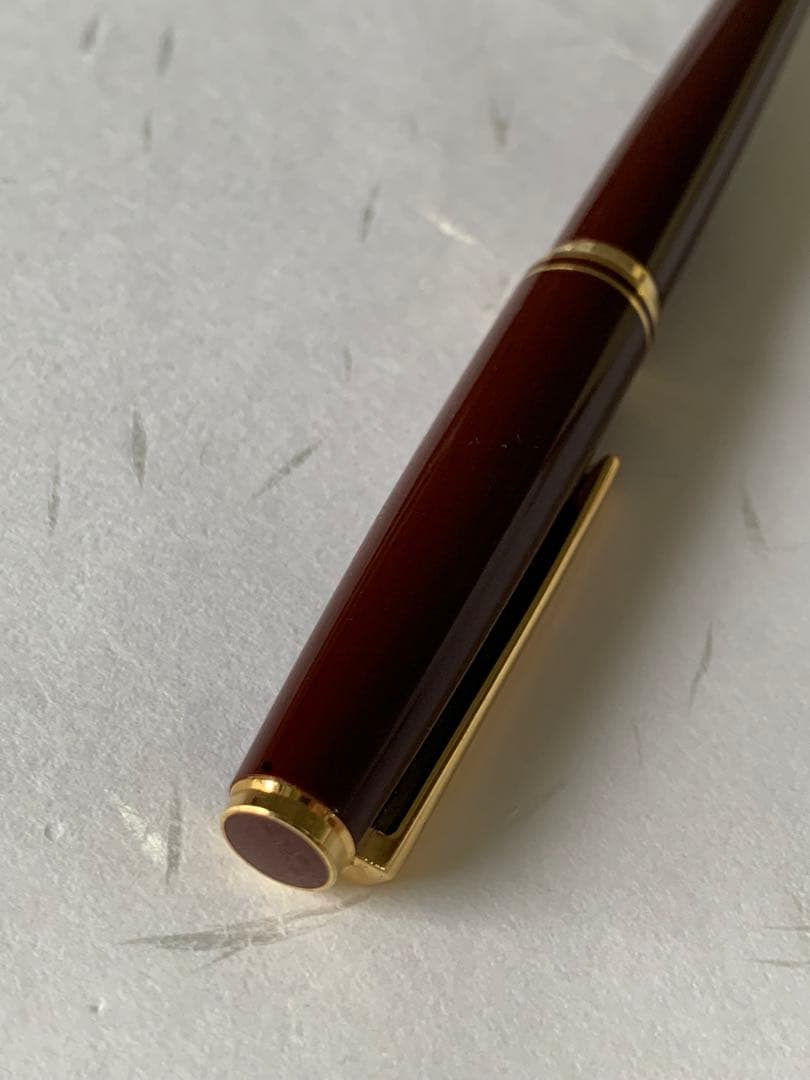 PILOT DELUXE fountain pen in Bordeaux with 14K fine nib shown from side on white background