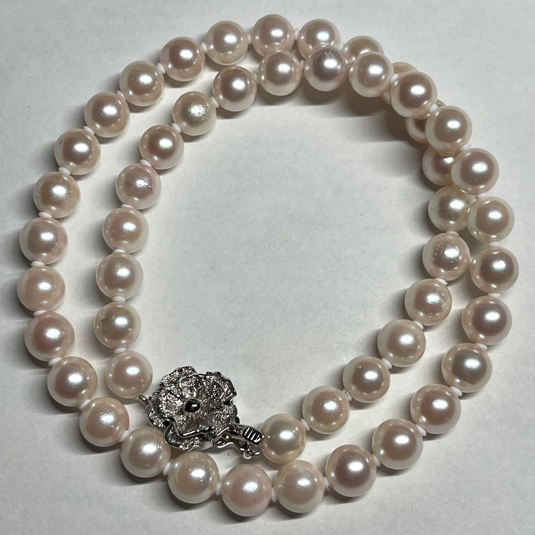 Flowers Pearl-Grade 7.5-8.0mm large pearl necklace with matching 7.5mm pearl earrings and silver clasps