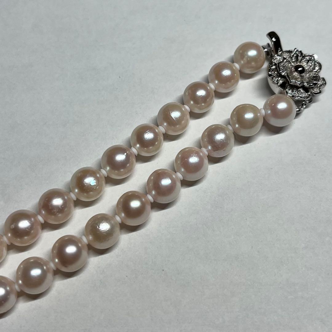 Flowers Pearl-Grade 7.5-8.0mm large pearl necklace with matching 7.5mm pearl earrings and silver clasps