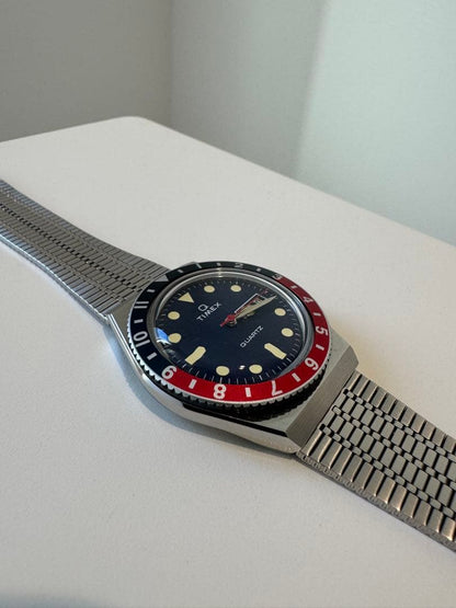 TIMEX Blue Dial Red Blue Bezel Stainless Band Analog Men's Watch — Japanese