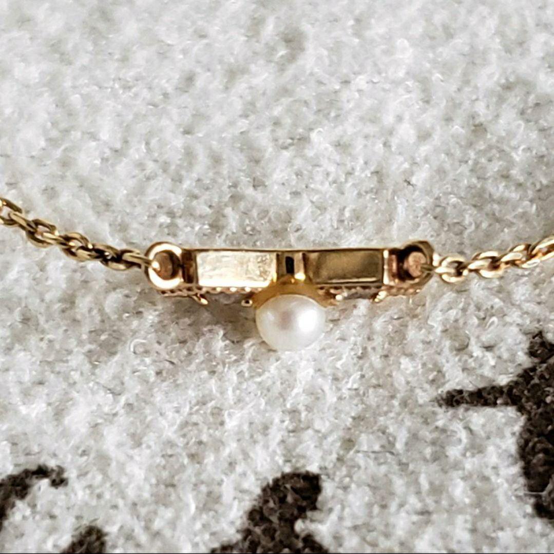 Ribbon Diamond Pearl Necklace featuring two diamonds and one pearl on an adjustable 40 cm K10 gold chain