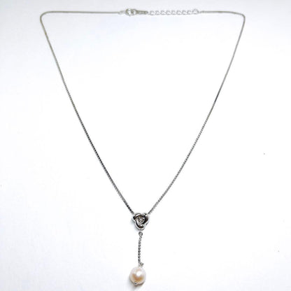 Tasaki pearl diamond necklace featuring a 6.9mm pearl and silver chain 42cm long