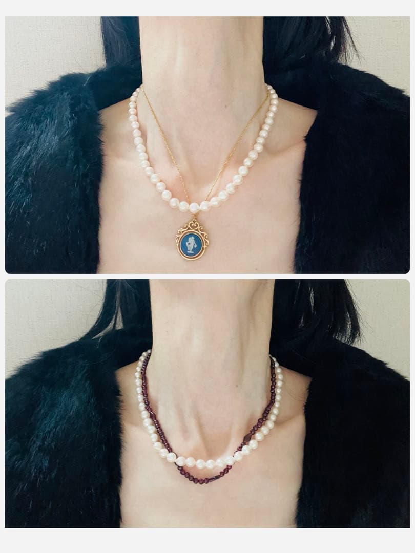 Akoya white semi-baroque pearl necklace with approximately 7mm pearls, 42cm length