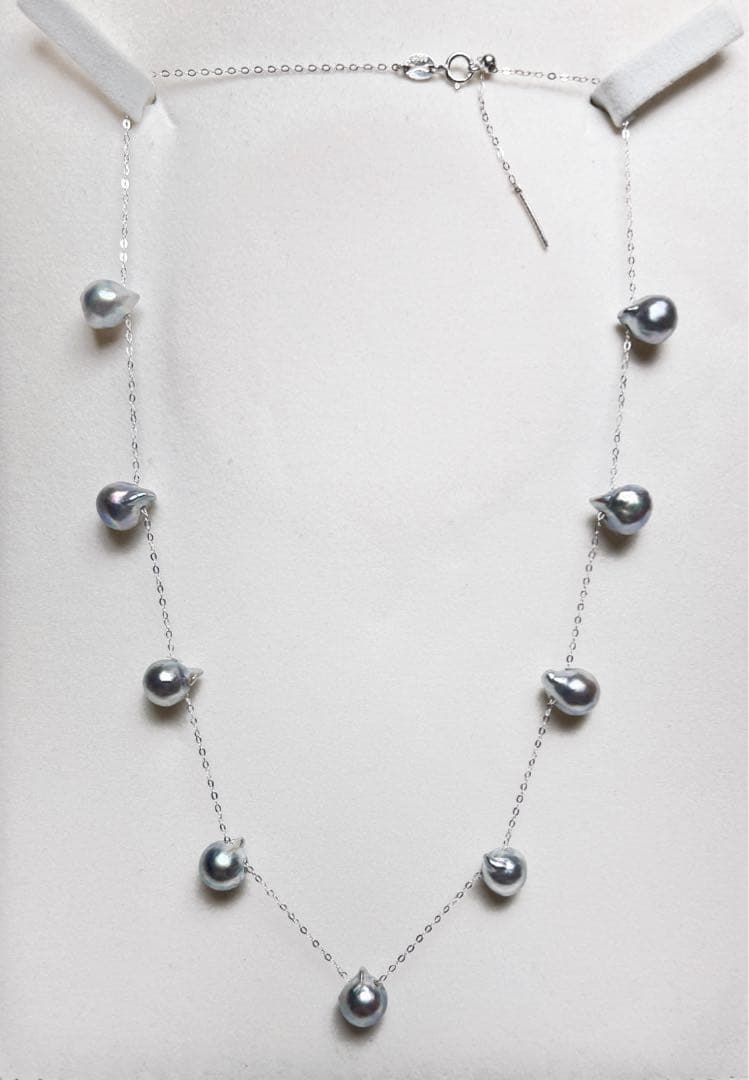 Long Island Goto Islands Akoya Pearl Station Necklace NC2 with 8-8.5mm Cleopatra Baroque pearls on silver adjustable chain
