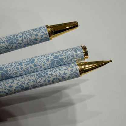 William Morris Collection pen set including ballpoint pen, mechanical pencil, and fountain pen in original box