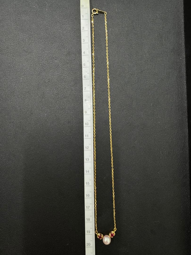 Mikimoto Ruby Akoya pearl necklace with 38 cm gold chain, featuring rich red pearls on elegant K18 gold