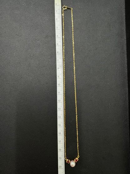 Mikimoto Ruby Akoya pearl necklace with 38 cm gold chain, featuring rich red pearls on elegant K18 gold
