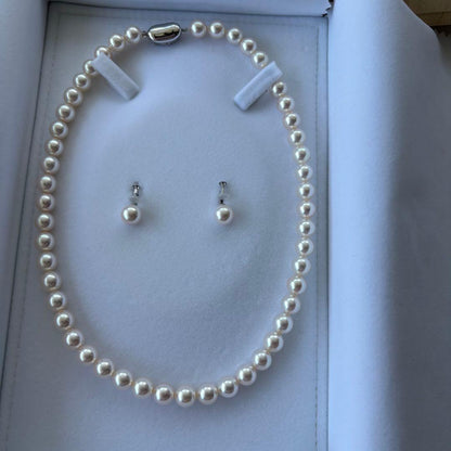 Aurora Hanadama Akoya pearl necklace and earrings with pearls about 8.0-8.5mm and 8.4mm in size