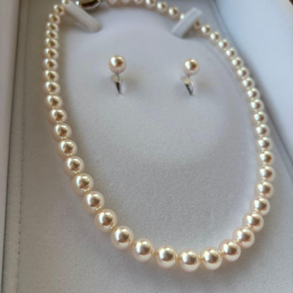 Aurora Hanadama Akoya pearl necklace and earrings with pearls about 8.0-8.5mm and 8.4mm in size