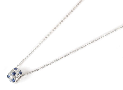 Newly restored Mikimoto white gold necklace with sapphire and diamond pendant measuring 39 cm length