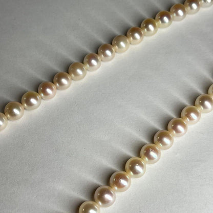 45 cm white Akoya pearl necklace with 7.5-8 mm pearls and silver clasp displayed on a white background