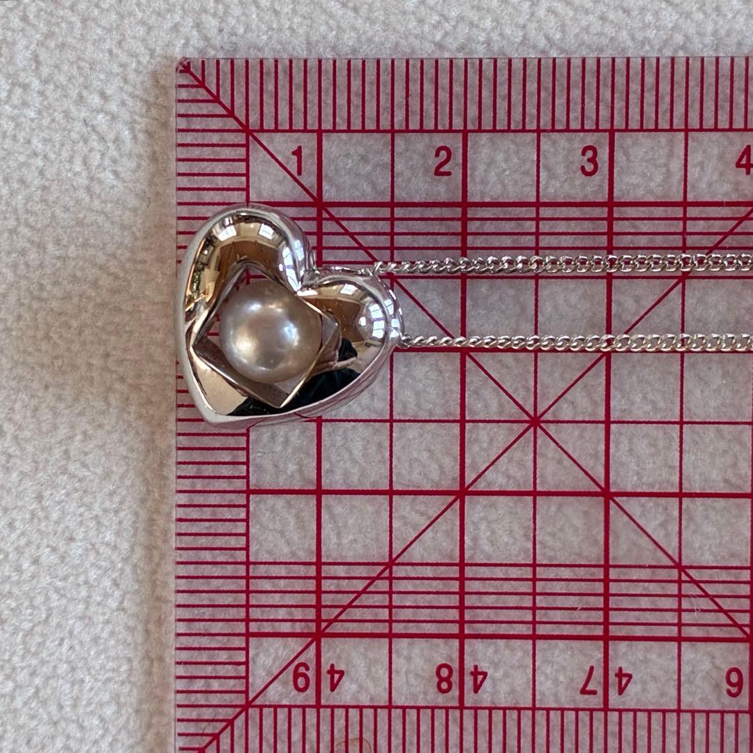 MIKIMOTO Silver 925 necklace with heart motif pendant and 7mm pearl on 45cm chain