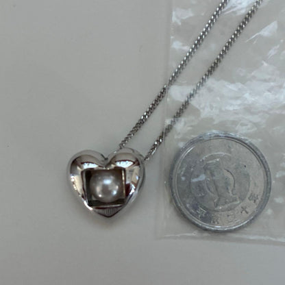 MIKIMOTO Silver 925 necklace with heart motif pendant and 7mm pearl on 45cm chain