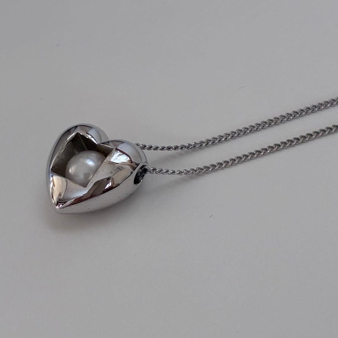 MIKIMOTO Silver 925 necklace with heart motif pendant and 7mm pearl on 45cm chain