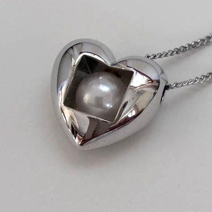 MIKIMOTO Silver 925 necklace with heart motif pendant and 7mm pearl on 45cm chain
