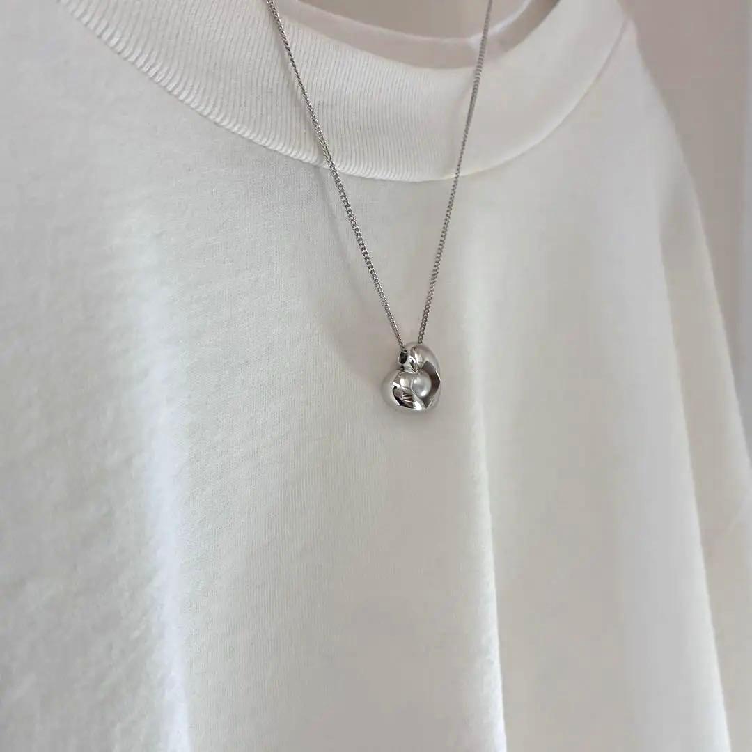MIKIMOTO Silver 925 necklace with heart motif pendant and 7mm pearl on 45cm chain