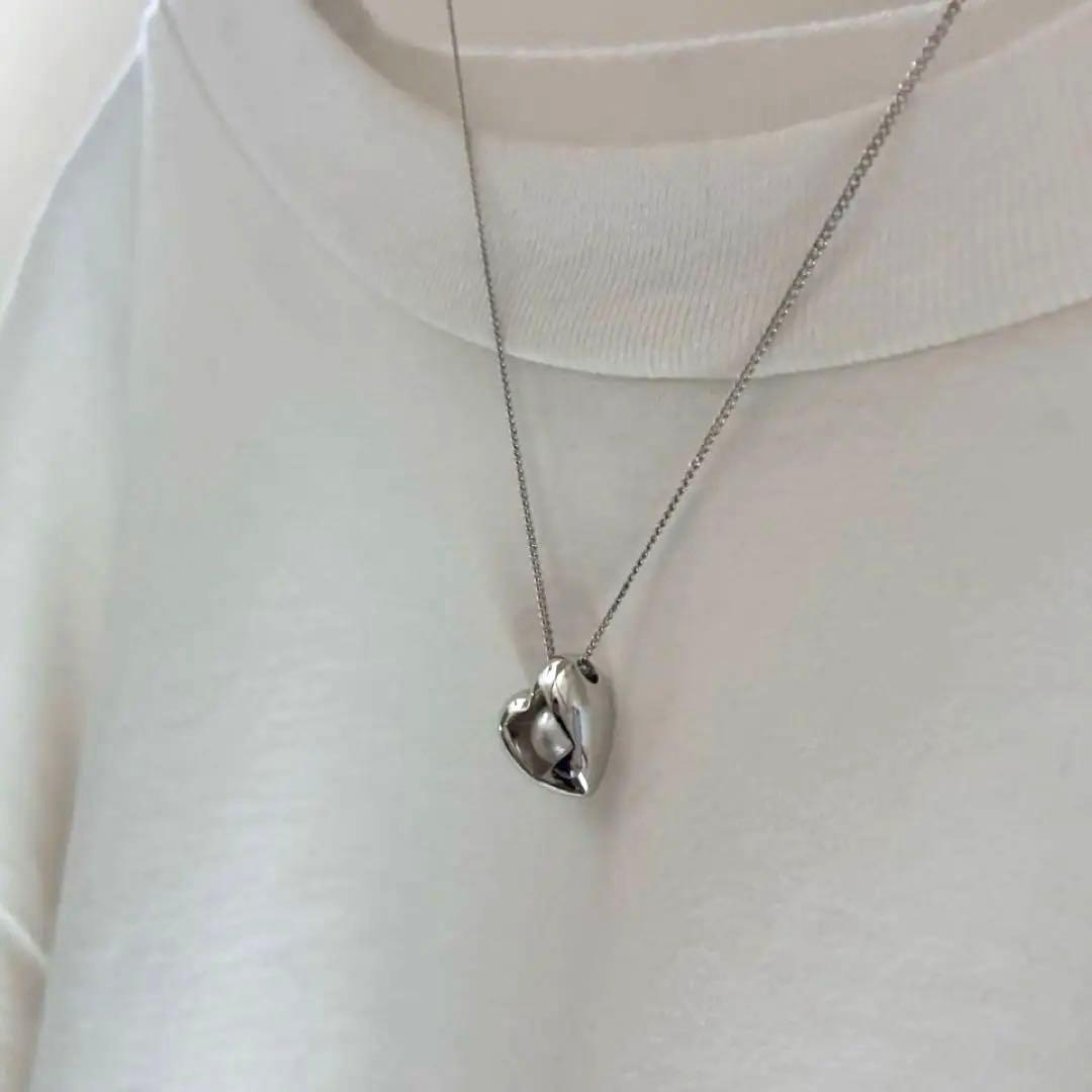 MIKIMOTO Silver 925 necklace with heart motif pendant and 7mm pearl on 45cm chain