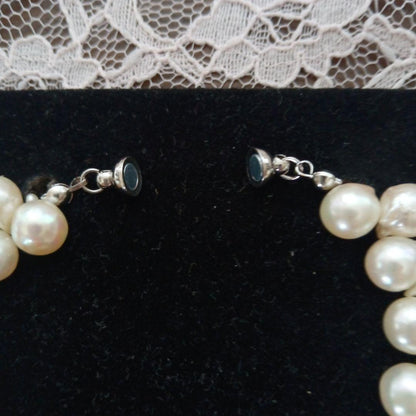 Uwa Island Akoya Pearl necklace and matching earrings set with 7-8mm pearls and alloy silver components