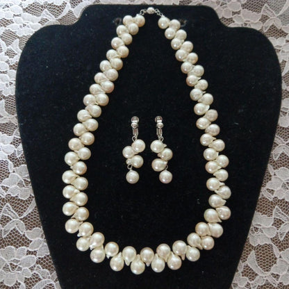 Uwa Island Akoya Pearl necklace and matching earrings set with 7-8mm pearls and alloy silver components
