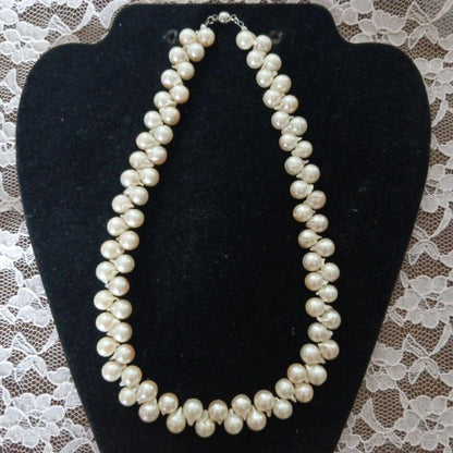 Uwa Island Akoya Pearl necklace and matching earrings set with 7-8mm pearls and alloy silver components