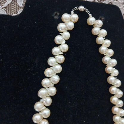 Uwa Island Akoya Pearl necklace and matching earrings set with 7-8mm pearls and alloy silver components