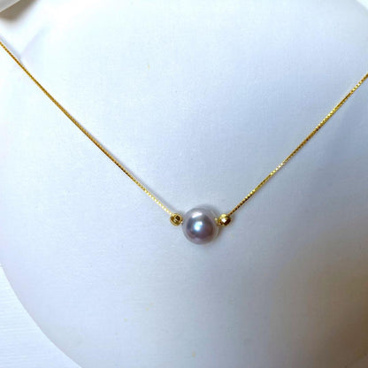 Akoya Pearl Necklace N207 featuring round 8.5mm pink gray hanadama pearls on silver 925 chain 45.5cm length