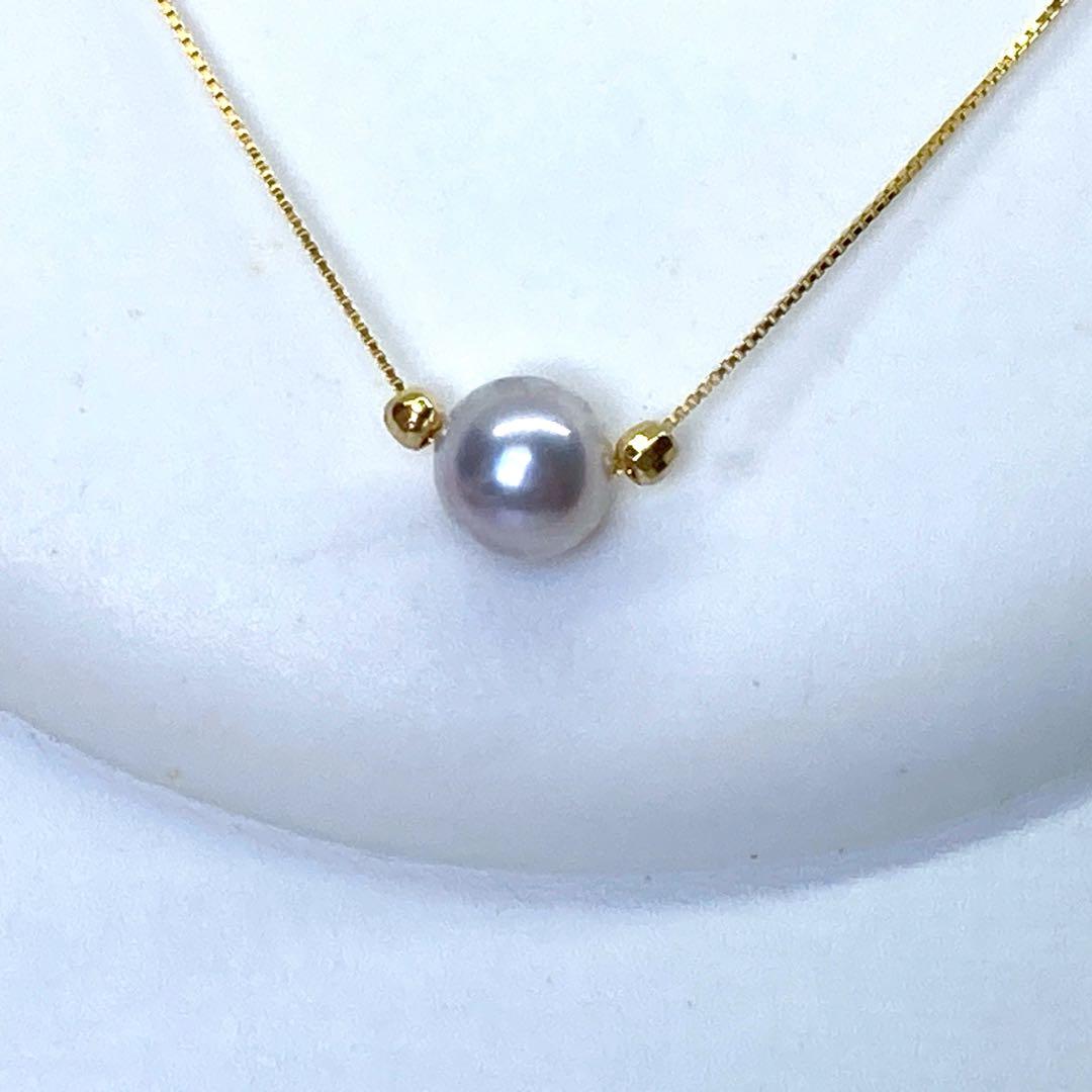 Akoya Pearl Necklace N207 featuring round 8.5mm pink gray hanadama pearls on silver 925 chain 45.5cm length